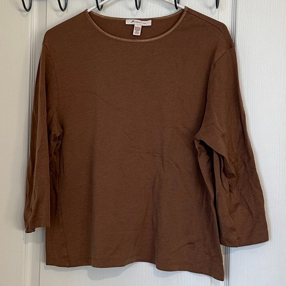 JM Collection Brown 3/4 Sleeve top